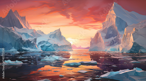 an iceberg scene at sunset