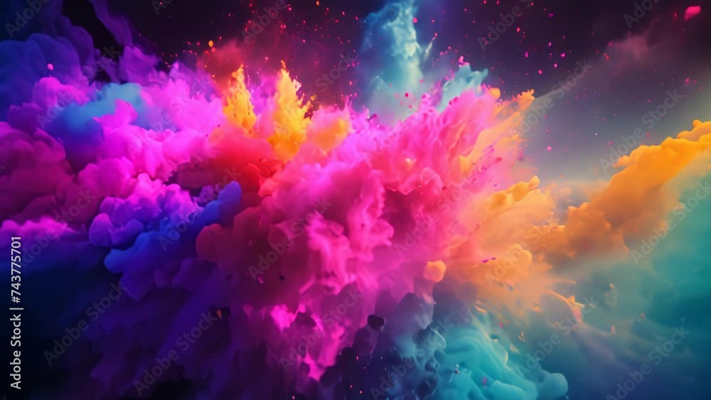 Color powder explosion on black background. Celebration of hindu festival Holi.