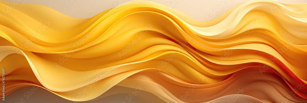 Bright yellow and orange waves dance across the abstract background, creating a vibrant and dynamic composition