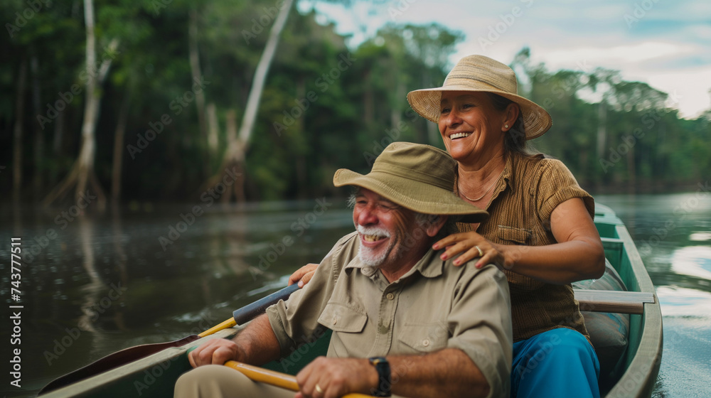 An elderly retired couple on vacation, ai generative An elderly retired couple on vacation, ai generative
