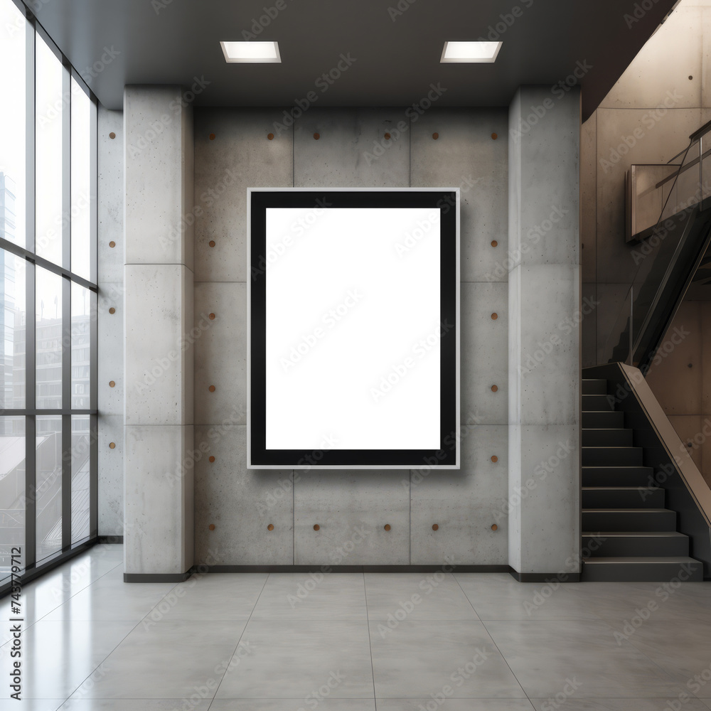 Industrial Style Lobby with Blank Poster Industrial Style Lobby with Blank Poster