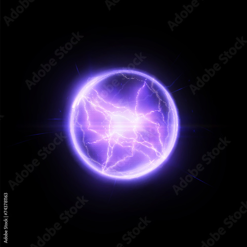 Magic plasma ball. Abstract translucent light effect with an explosion of electric ball lightning.