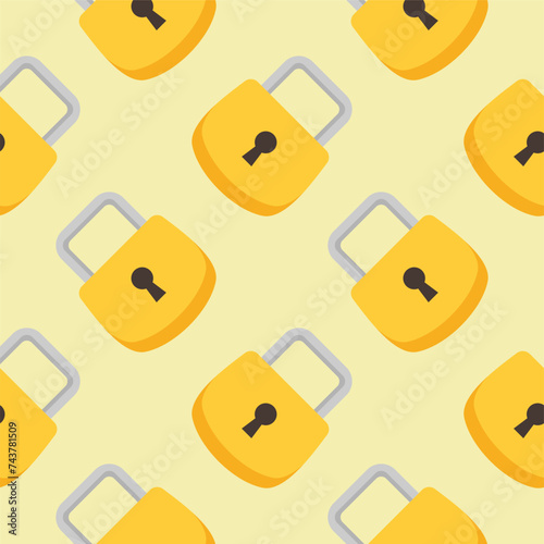 Yellow padlocks. Seamless pattern with colorful locks on a color background. Vector Cyber attack security pattern seamless with keylock