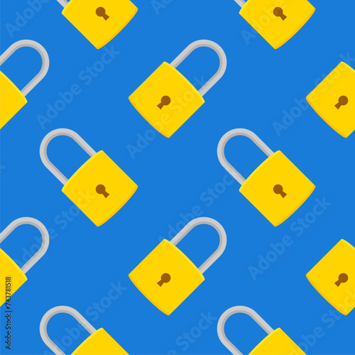 Yellow padlocks. Seamless pattern with colorful locks on a color background. Vector Cyber attack security pattern seamless with keylock
