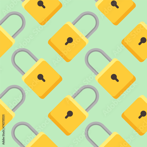 Yellow padlocks. Seamless pattern with colorful locks on a color background. Vector Cyber attack security pattern seamless with keylock