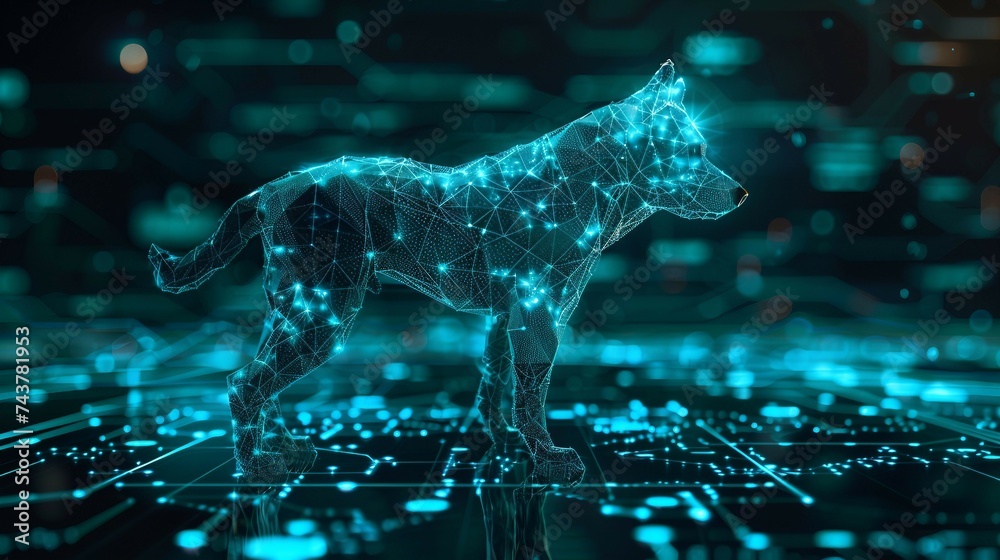 Cyber Canines Patrolling Digital Landscape, Symbolizing Advanced AI Safeguarding Geospatial Data. 