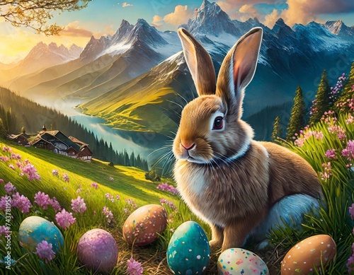 Easter Bunny on a beautiful landscape