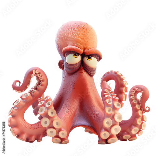 Worried octopus with furrowed brows, trembling tentacles, and a nervous expression.