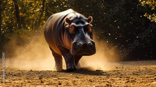 A Close Up Of A Hippopotamus Walking On A Dirt Gr © Aliza