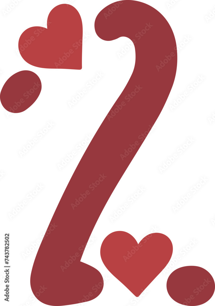 cute heart letter number 2 two