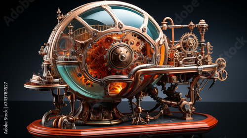 Futuristic Steampunk Contraption with Glowing Core