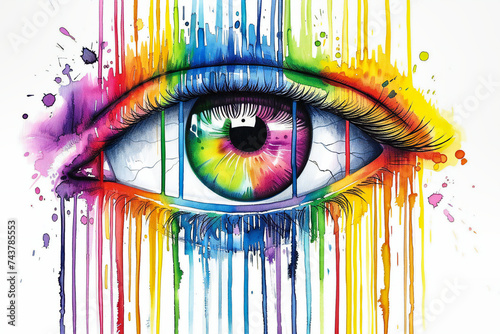 Colorful eye with rainbow iris, a macro beauty shot blending art, vision, and creativity