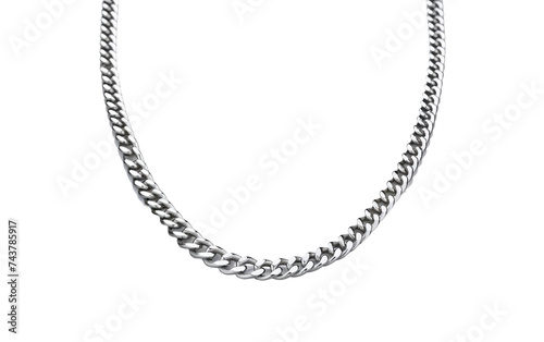 Minimalist Stainless Steel Chain Necklace Isolated on Transparent Background PNG.