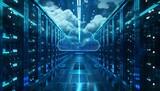 Seamless Data Migration to the Cloud, seamless data migration to the cloud with an image showing data being transferred from on-premises servers to cloud storage, AI