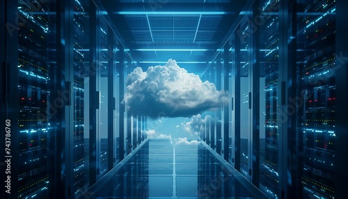 Seamless Data Migration to the Cloud, seamless data migration to the cloud with an image showing data being transferred from on-premises servers to cloud storage, AI photo