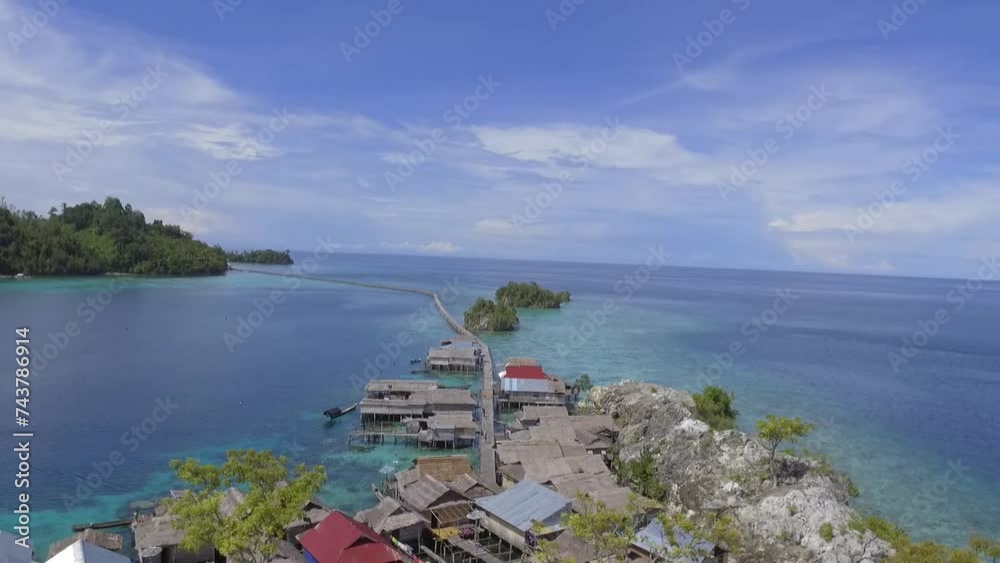 footage of traditional bajau village in togean, PAerial apan island, Central sulawesi, Indonesia