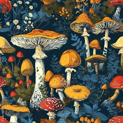 Mushroom Medley: Autumn Harmony, a Seamless Nature-Inspired Mushroom Pattern