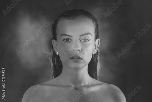 Portrait shot of a pretty young woman , Surreal blurry portrait.
