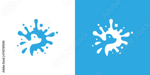 Creative Dog Splash Logo. Dog and Water with Minimalist Style. Pet Wash Logo Icon Symbol Vector Design Template.