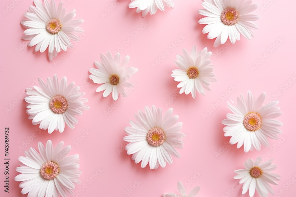 white daisies on a pink background