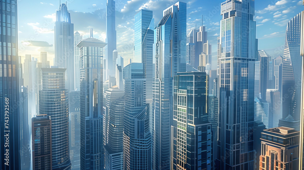 Obraz premium Skyscrapers in modern city, International corporations, Banks and office buildings.