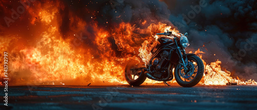 Motorcycle collides with a pillar fire until the fire incident. photo
