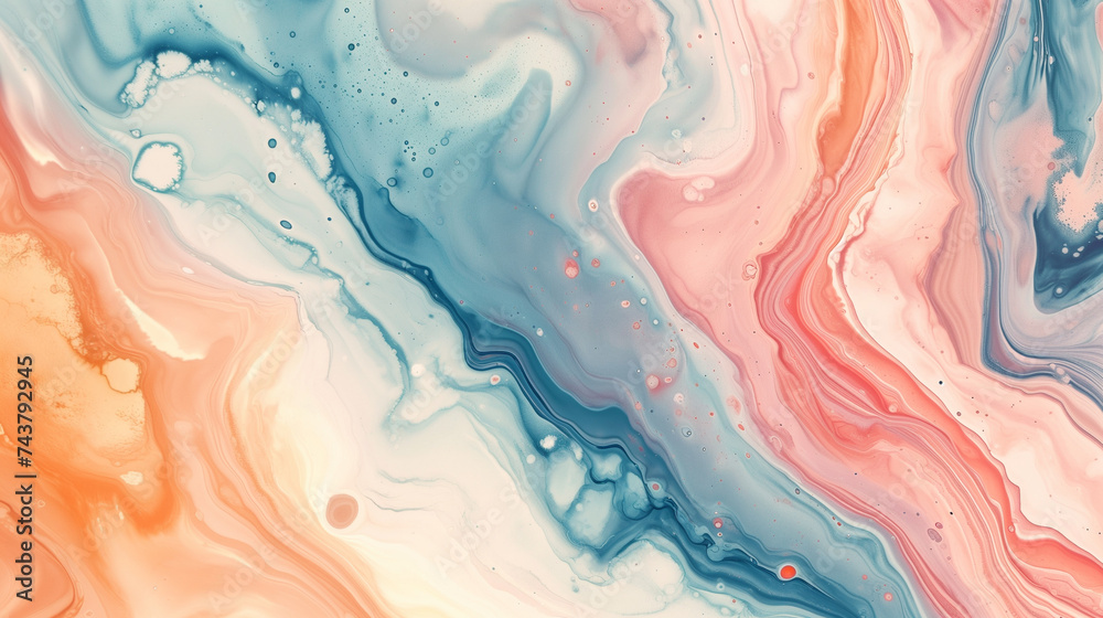 Watercolor with pastel ink colors on a colorful marble background	
