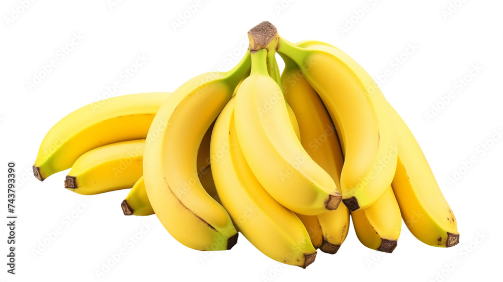 Bunch of bananas isolated on a transparent background. Top view.