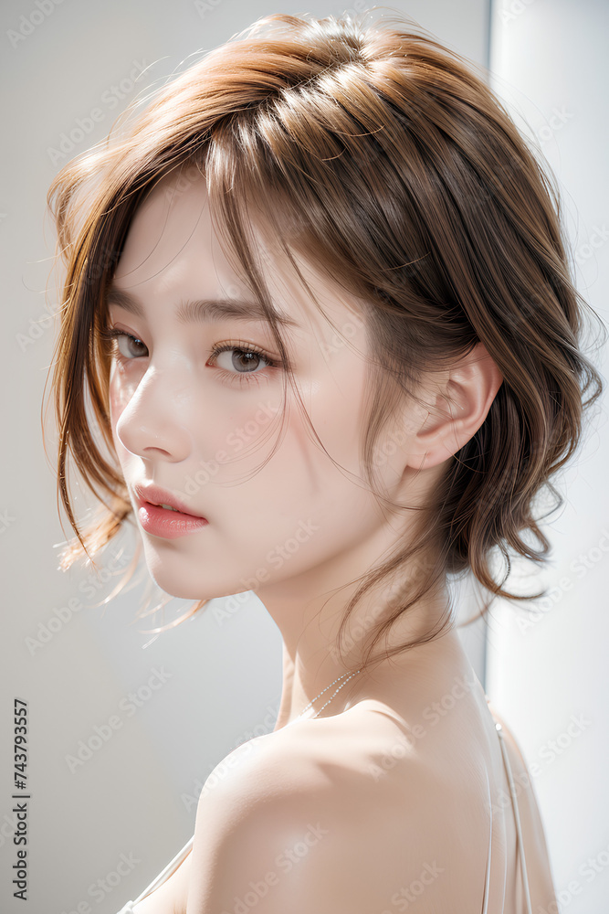 Gorgeous Young Female Model - Fashion or Cosmetics Model - Beauty with Perfect Fine Features - Beautiful Smooth Hair