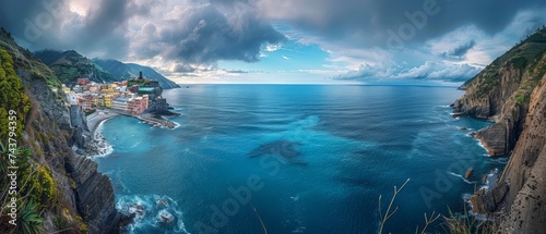 Cinque Terre coastline, Italy: pastel villages cling to cliffs above azure waters © Artem