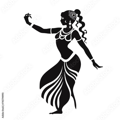 Black silhouette, tattoo of a woman, dancer on white isolated background. Vector.