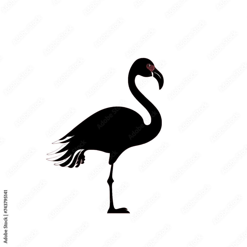Black silhouette, tattoo of a pelican on red background. Vector.