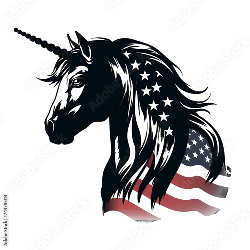 Black silhouette  tattoo of an unicorn on white isolated background. Vector.