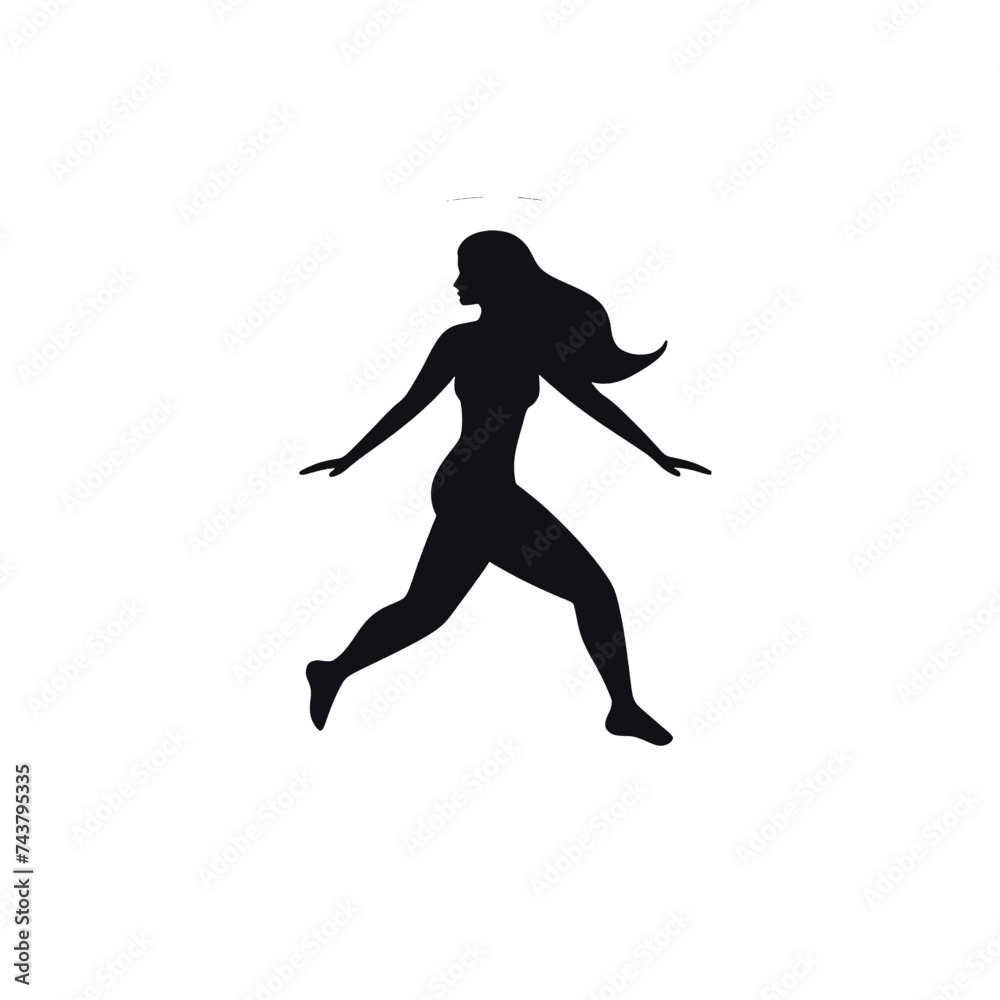 Black silhouette, tattoo of a women during sports exercises on white background. Vector.