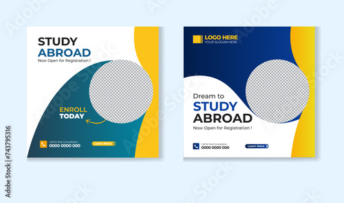 Study abroad social media post design template photo