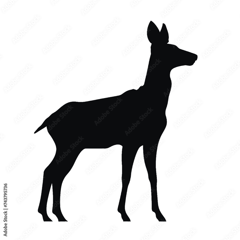 Black silhouette, tattoo of a deer on white isolated background. Vector.