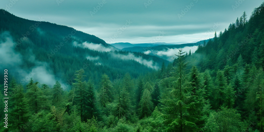 Fog-Enshrouded Forest Mountains, Offering a Glimpse into the Mysterious Beauty and Tranquil Majesty of Nature