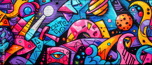 neon graffiti doodle on the wall