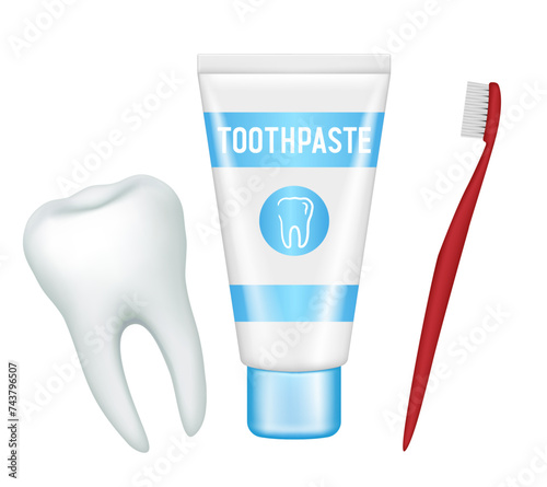 Dental clipart set. Tooth, toothpaste and toothbrush. Vector set.