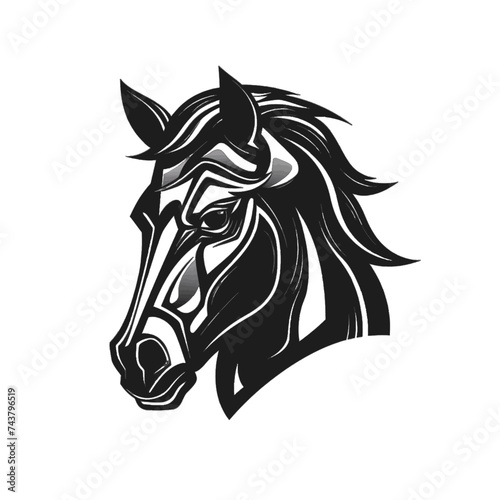 Fototapeta Naklejka Na Ścianę i Meble -  Black silhouette, tattoo of a horse head on white isolated background. Vector.