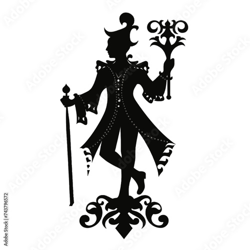 Black silhouette, tattoo of a clown, jester, squire on white isolated background. Vector.