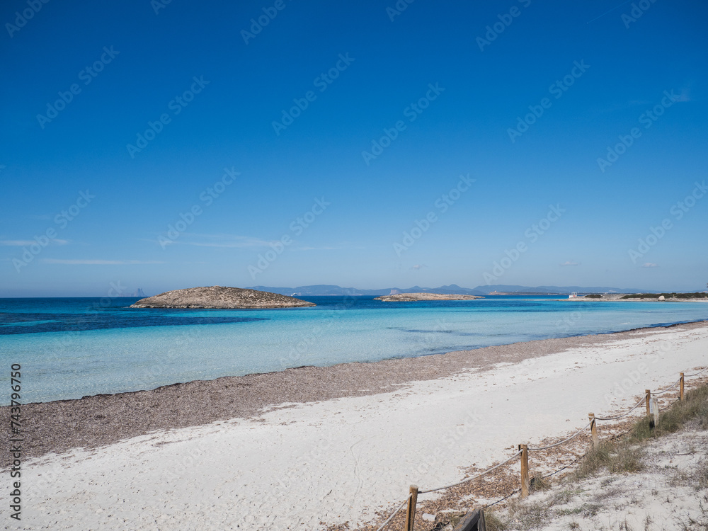 Ses Illetes, clear water and white sand beach in Formentera island