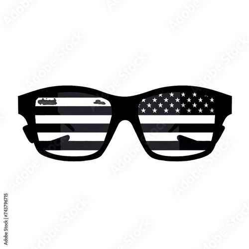 Black silhouette, tattoo of a glasses with the flag of America on white isolated background. Vector.