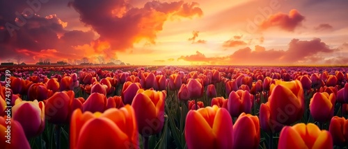 Netherlands tulip fields in spring: a riot of color stretching to the horizon