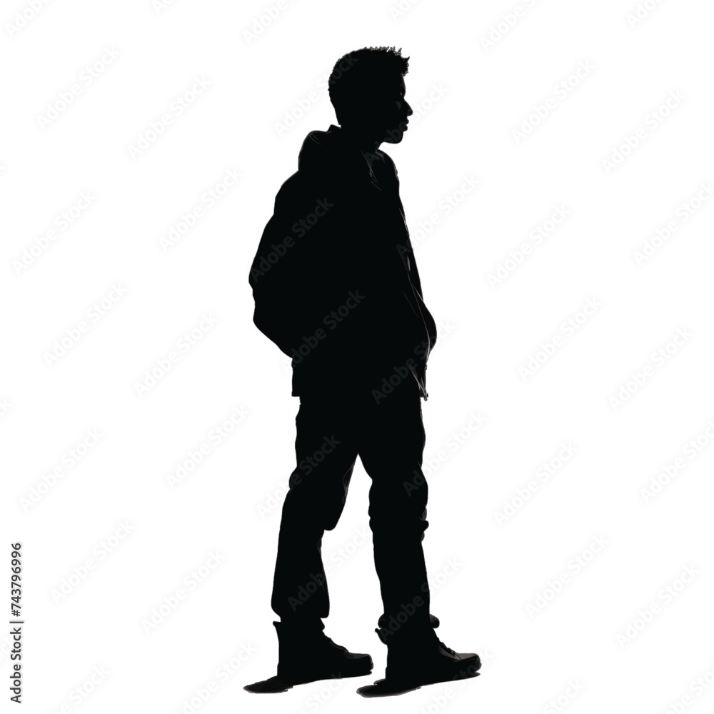 Black silhouette, tattoo of a man in a jacket on white background. Vector. Black silhouette, tattoo of a man in a jacket on white background. Vector.