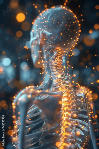 Digital Composite of Woman's Spine with Neck Pain
