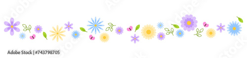 Pastel flowers border cute floral spring divider illustration vector