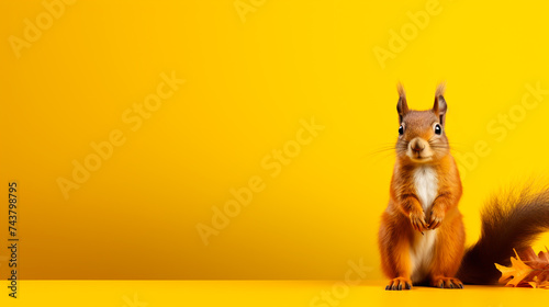 red squirrel on yellow background photo