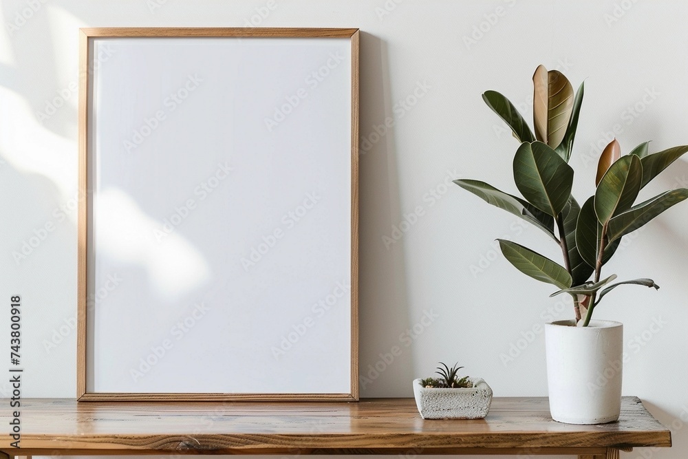 empty mockup frame isolated on white wall