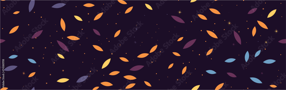 Modern design template in minimal style. Vector illustration. Leaves Isolated Design. Border frame of colorful autumn leaves on dark background. Ornate border with tropic leaves. Seamless.